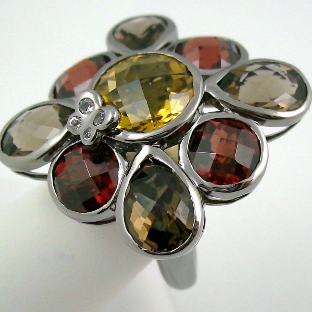 Sima K 13.55ct Honey Quartz & Gemstone Flower Ring - Picture 8 of 8